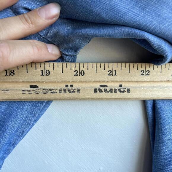 Guess LA Western Small Chambray Blue V Neck Wrap Mini Dress Long Bell Sleeve - Picture 7 of 13